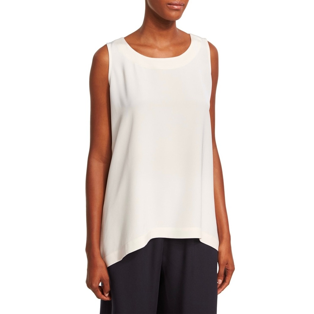 Eskandar Womens Cream 100% Silk Sleeveless Scoop Neck Shell Top Size 1 Ivory
